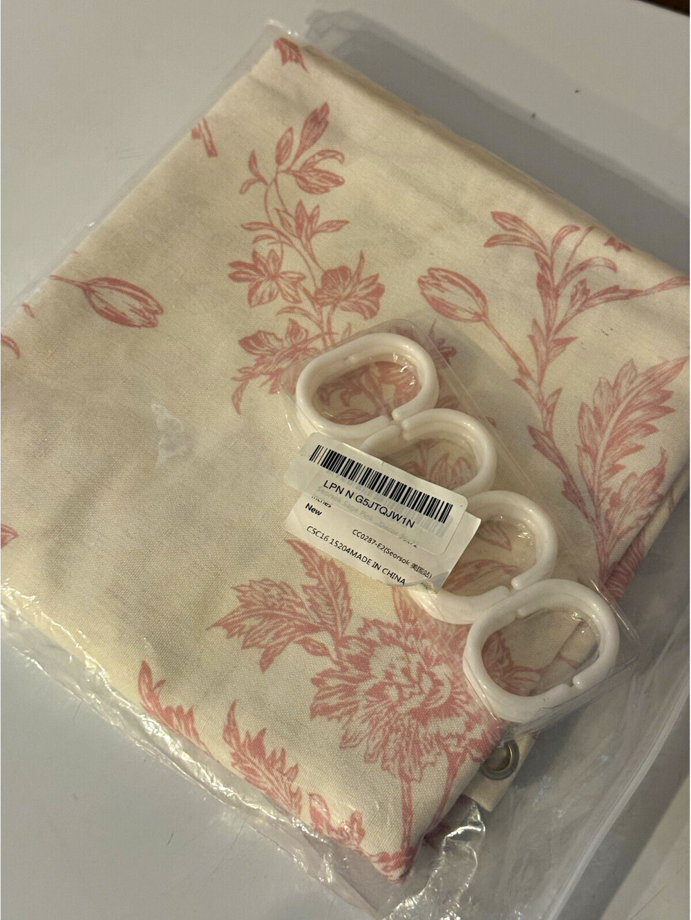 Seorsok Pink Floral Shower Curtain 36x72 Cotton Cottagecore Hooks New